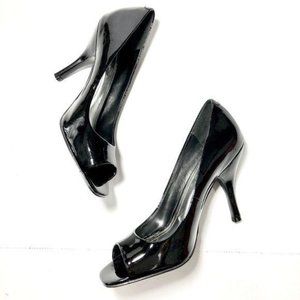 BCBGeneration Black Patent Open Toe Heel